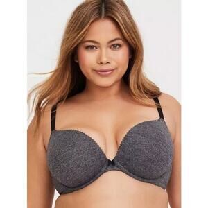 Torrid Curve Body Heather Grey Plunge Bra padded underwire cups plus size 40DDD